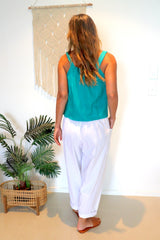 Coastal Linen Blend Cami in Aqua Green