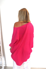 Monaco Oversized 100% Cotton Top in Hot Pink