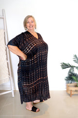 Long Kaftan in Midnight Tie Dye