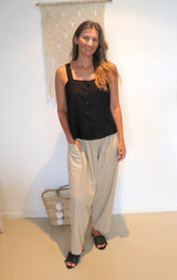 Coastal Linen Blend Cami in Black