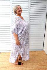 Long Kaftan In Grey Animal