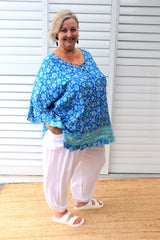 Set Free Batwing Top/Dress In Blue Fields
