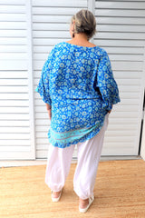 Set Free Batwing Top/Dress In Blue Fields