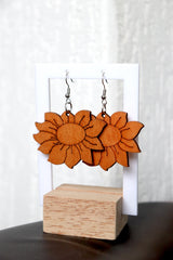 Sunflower Wood Drop Earrings