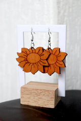 Sunflower Wood Drop Earrings