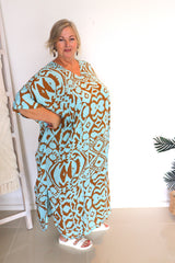 Long Kaftan - Blue/Taupe