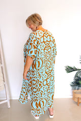 Long Kaftan - Blue/Taupe
