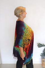 Short Kaftan With Tassels In Rainbow Animal