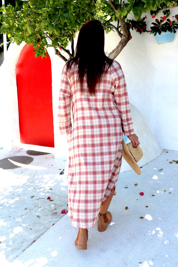 Long Shirt Dress in Red Check