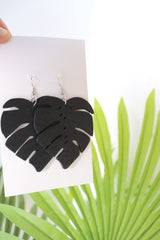 Wood Leaf Boho Earrings in Black