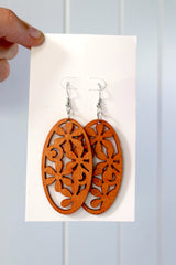Boho Wood Earrings in Oval Flower