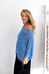 Travel Overlay Knit Top in Mykonos Blue