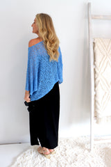 Travel Overlay Knit Top in Mykonos Blue