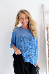 Travel Overlay Knit Top in Mykonos Blue