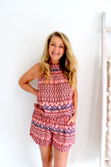 Tahiti Jumpsuit In Aztec Sunset Coral