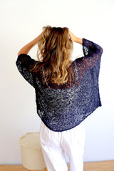 Travel Overlay Knit Top in Navy