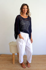 Travel Overlay Knit Top in Navy