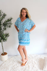 Ultimate Short Beach Dress In Mosaic Blue