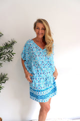 Ultimate Short Beach Dress In Mosaic Blue