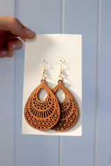 Tear Drop Aztec Wood Boho Earrings