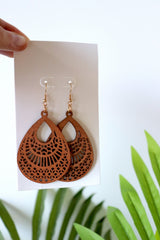 Tear Drop Aztec Wood Boho Earrings
