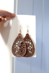 Tear Drop Flower Wood Boho Earrings
