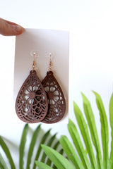 Tear Drop Flower Wood Boho Earrings