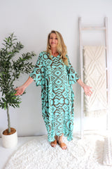 Long Kaftan - Mint/Taupe