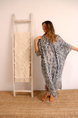 Long Kaftan In Zebra Navy
