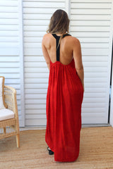 T Bar Maxi Dress In Speckle Red