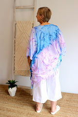 Short Kaftan With Tassels Tie Dye Blue Purple Pink