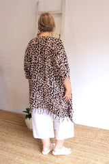 Short Kaftan With Tassels In Animal Choc Milk
