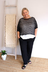 Travel Overlay Knit Top in Black