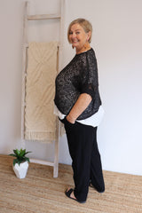 Travel Overlay Knit Top in Black