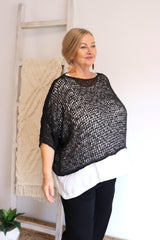 Travel Overlay Knit Top in Black