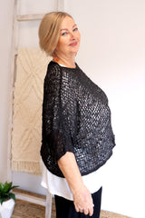 Travel Overlay Knit Top in Black