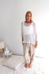 Travel Overlay Knit Top in White