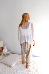 Travel Overlay Knit Top in White
