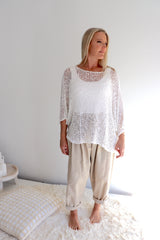 Travel Overlay Knit Top in White