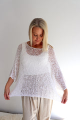 Travel Overlay Knit Top in White