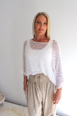 Travel Overlay Knit Top in White
