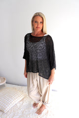 Travel Overlay Knit Top in Black