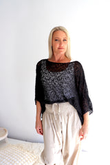 Travel Overlay Knit Top in Black
