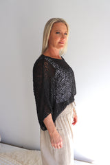 Travel Overlay Knit Top in Black
