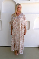 Long Kaftan In Zebra Taupe