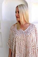 Long Kaftan In Zebra Taupe