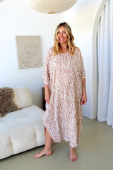 Long Kaftan In Zebra Taupe