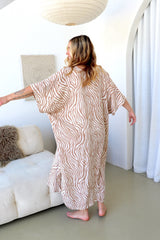 Long Kaftan In Zebra Taupe