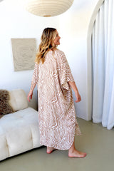 Long Kaftan In Zebra Taupe