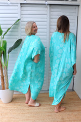 Long Kaftan In Aqua Flower